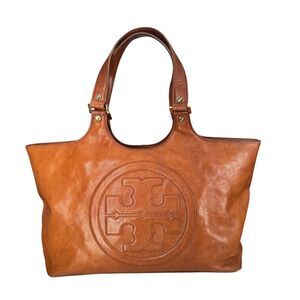 Tory Burch Bombe Leather Tote Bag Brown Shoulder Bag Zip Top